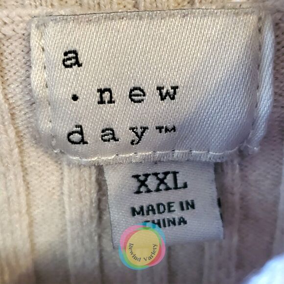 A New Day Cream Ribbed Knit Sweater Dress Mock Neck Midi Bodycon XXL - Picture 8 of 14